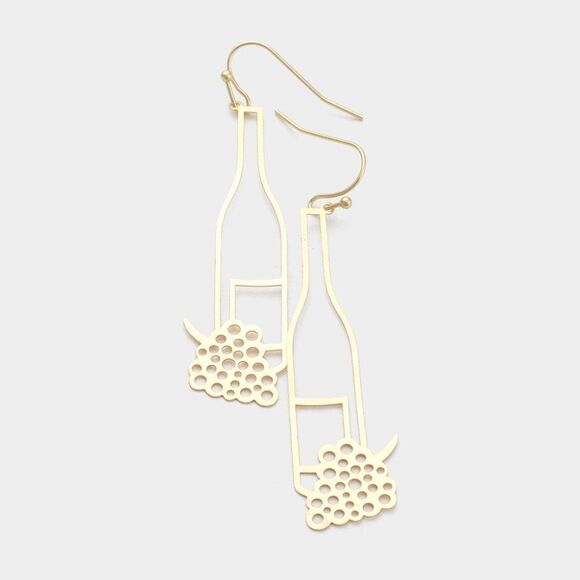 5/$25 Gold Tone Grape Champagne Bottle Earrings - Picture 1 of 6